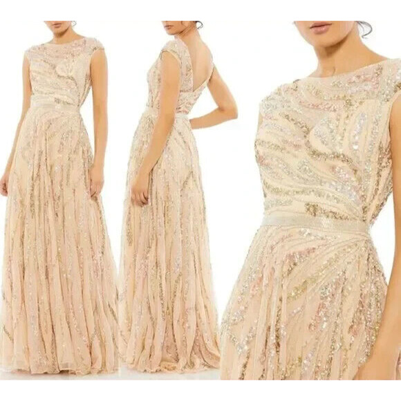 NWT Mac Duggal 5445 CAP SLEEVE‎ EMBELLISHED EVENING GOWN Size 8 $598 - Picture 1 of 7
